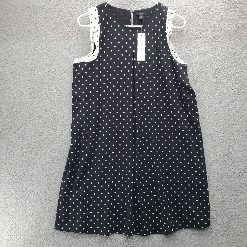 Ann Taylor Polka Dot Ruffle Shift Dress Size Medium Black White NWT
